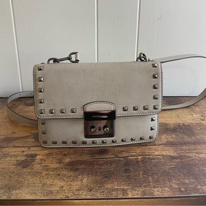 Taupe and gunmetal Michael Kors Studded Crossbody Purse